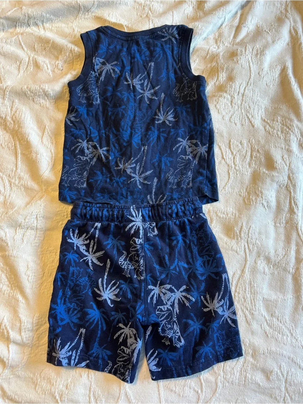 Boys Navy Palm Print Tank & Shorts Set Dinos and Palm Streets Size 5T